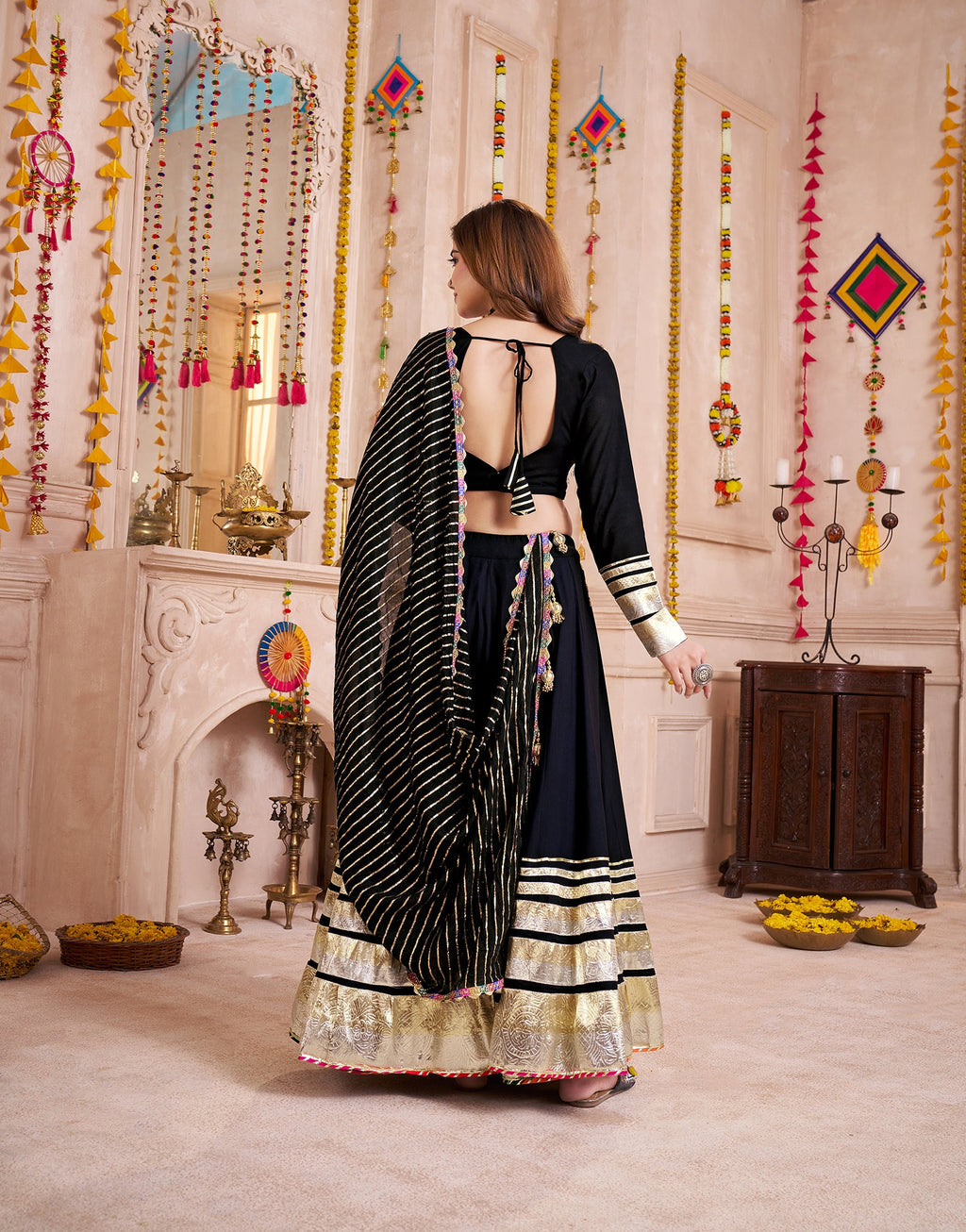 Monjolika Fashion Black Designer Viscose Cotton Navratri Chaniya Choli Set - Distacart