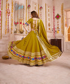 Monjolika Fashion Olive Green Viscose Cotton Navratri Style Chaniya Choli Set - Distacart