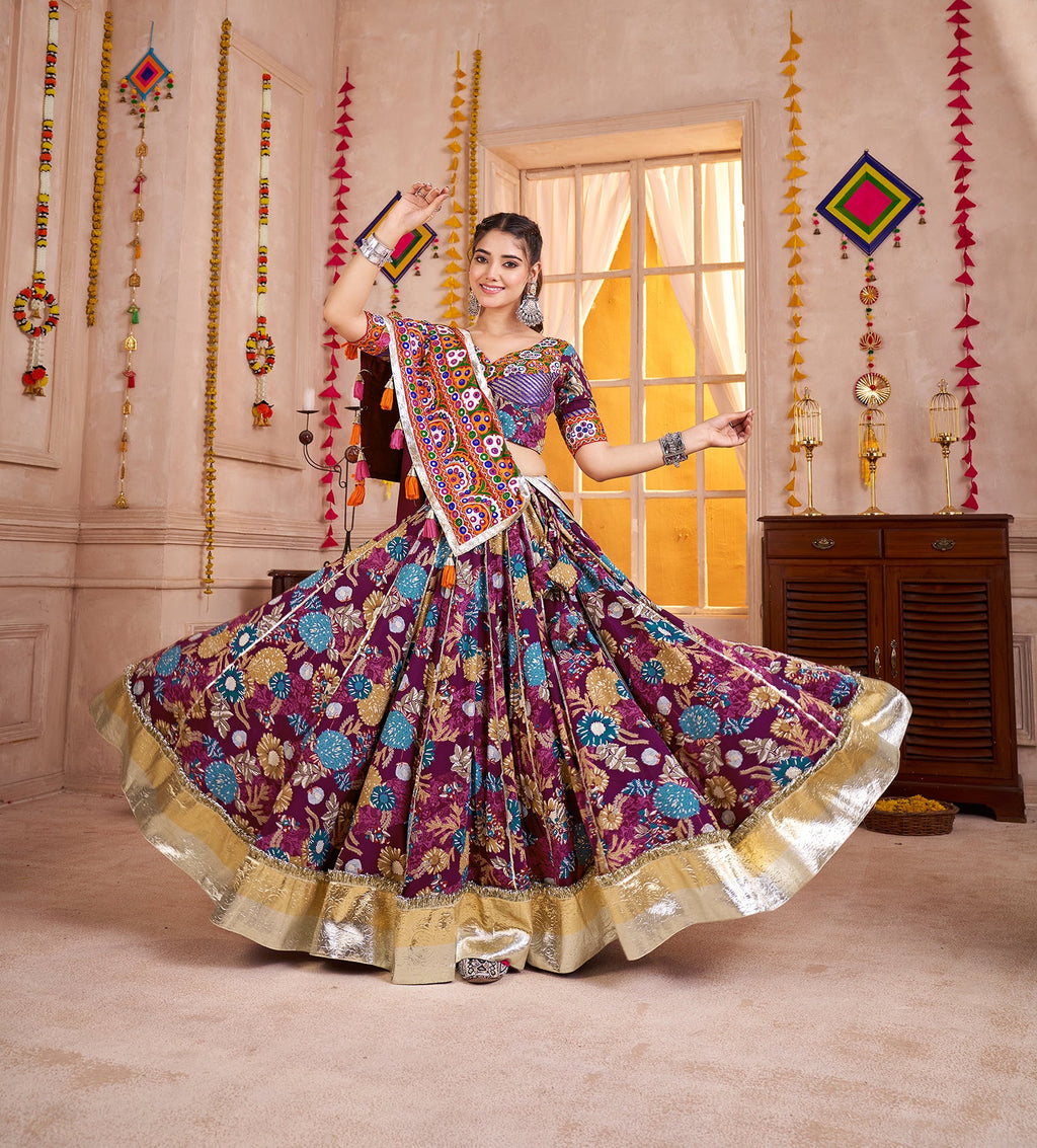 Monjolika Fashion Purple Kutchi Mirror Work Navratri Lehenga Choli - Distacart