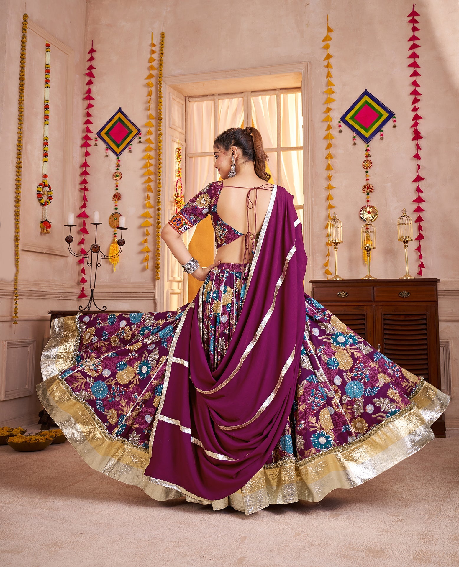 Monjolika Fashion Purple Kutchi Mirror Work Navratri Lehenga Choli - Distacart