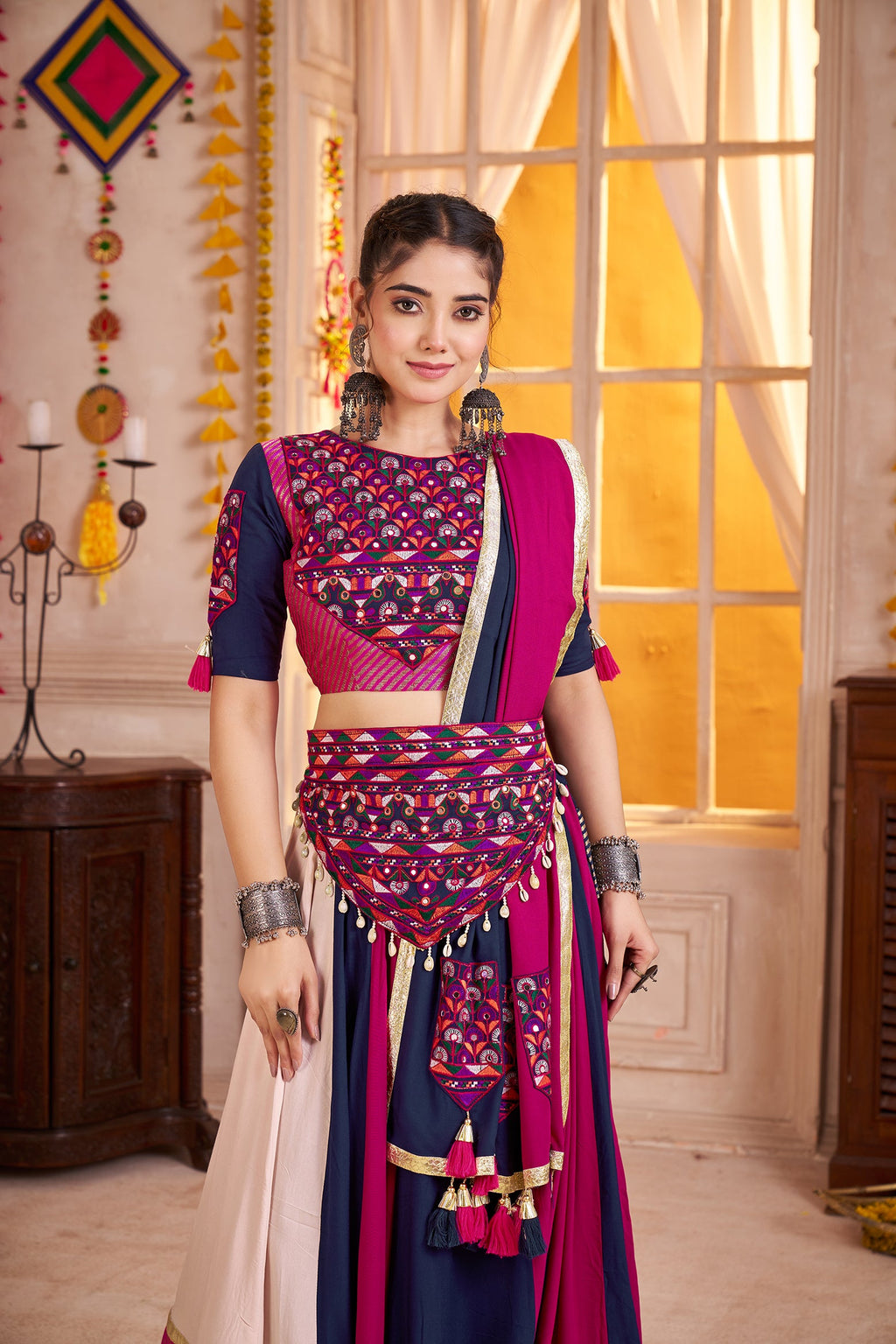 Monjolika Fashion Viscose Cotton Multi-Color Embroidery Navratri Lehenga Choli - Distacart