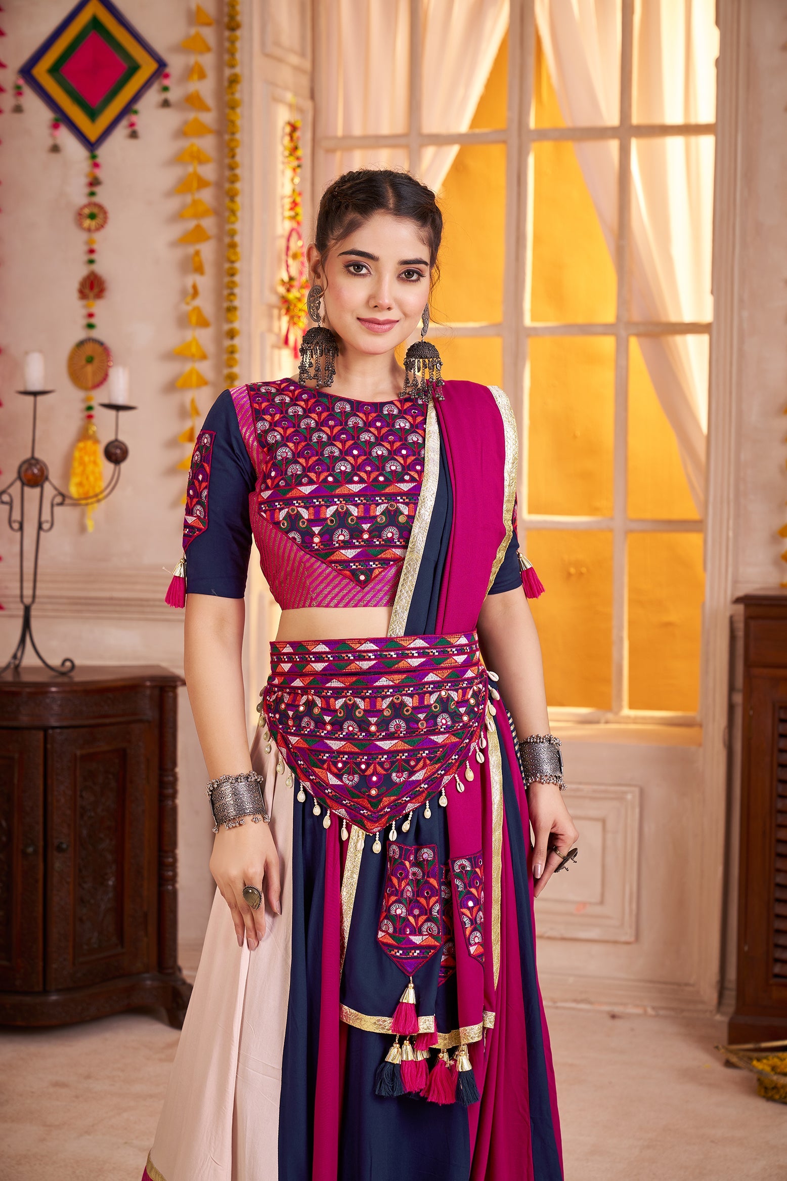 Monjolika Fashion Viscose Cotton Multi-Color Embroidery Navratri Lehenga Choli - Distacart