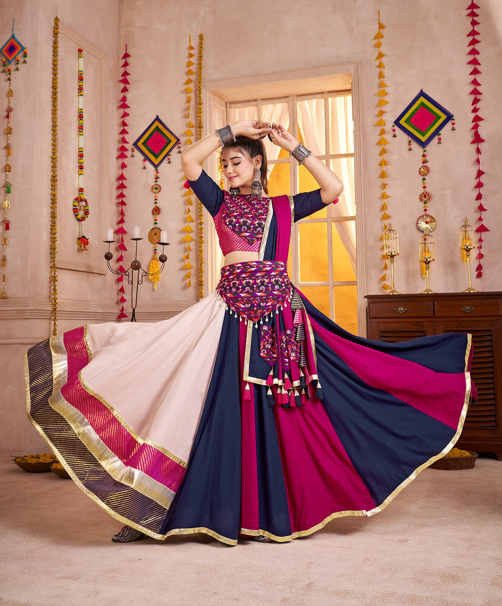 Monjolika Fashion Viscose Cotton Multi-Color Embroidery Navratri Lehenga Choli - Distacart