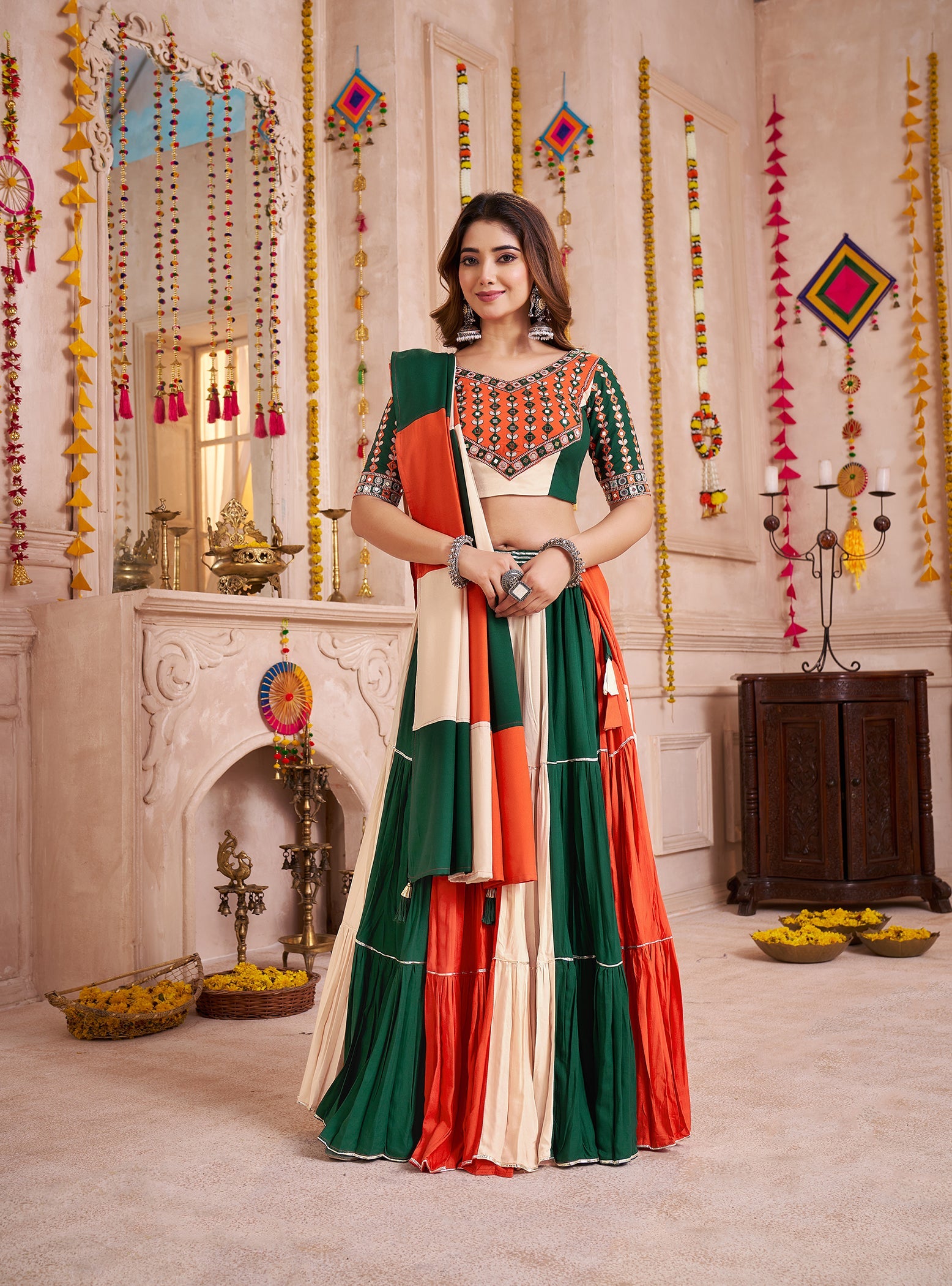 Monjolika Fashion Colorful Viscose Cotton Navratri Chaniya Choli With Kutchi Patch & Mirror Work - Distacart