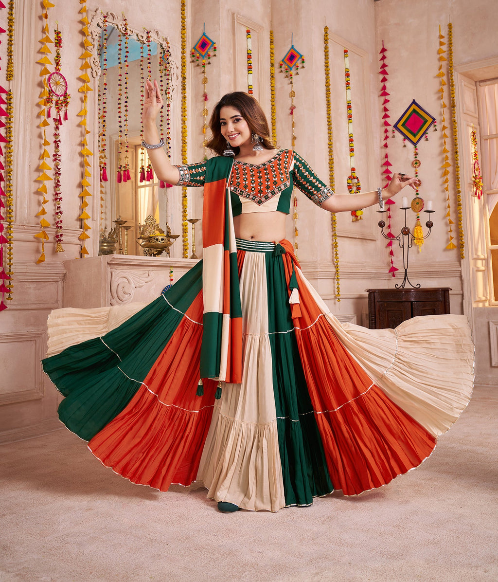 Monjolika Fashion Colorful Viscose Cotton Navratri Chaniya Choli With Kutchi Patch & Mirror Work - Distacart