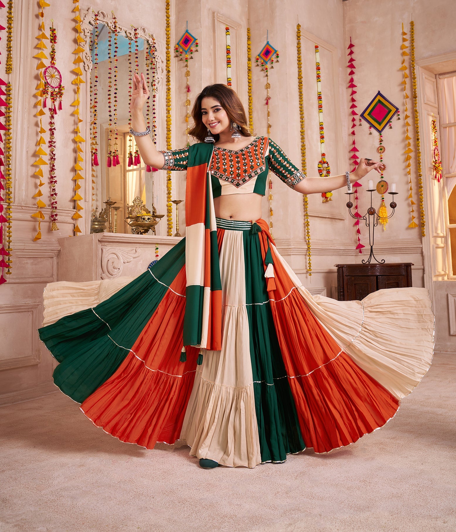 Monjolika Fashion Colorful Viscose Cotton Navratri Chaniya Choli With Kutchi Patch & Mirror Work - Distacart