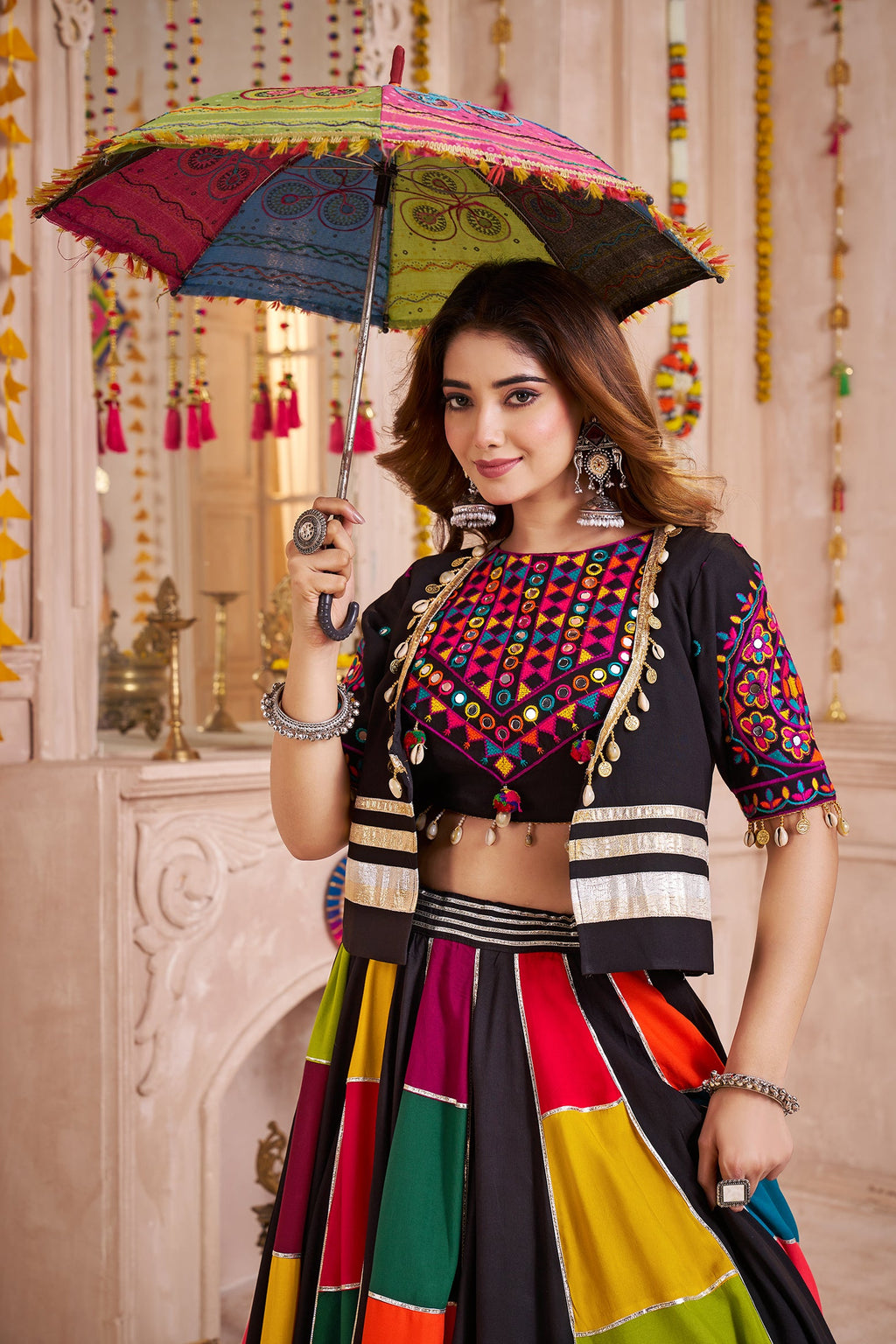 Monjolika Fashion Multicolor Viscose Cotton Navratri Chaniya Choli With Kutchi And Patch Work Jacket - Distacart
