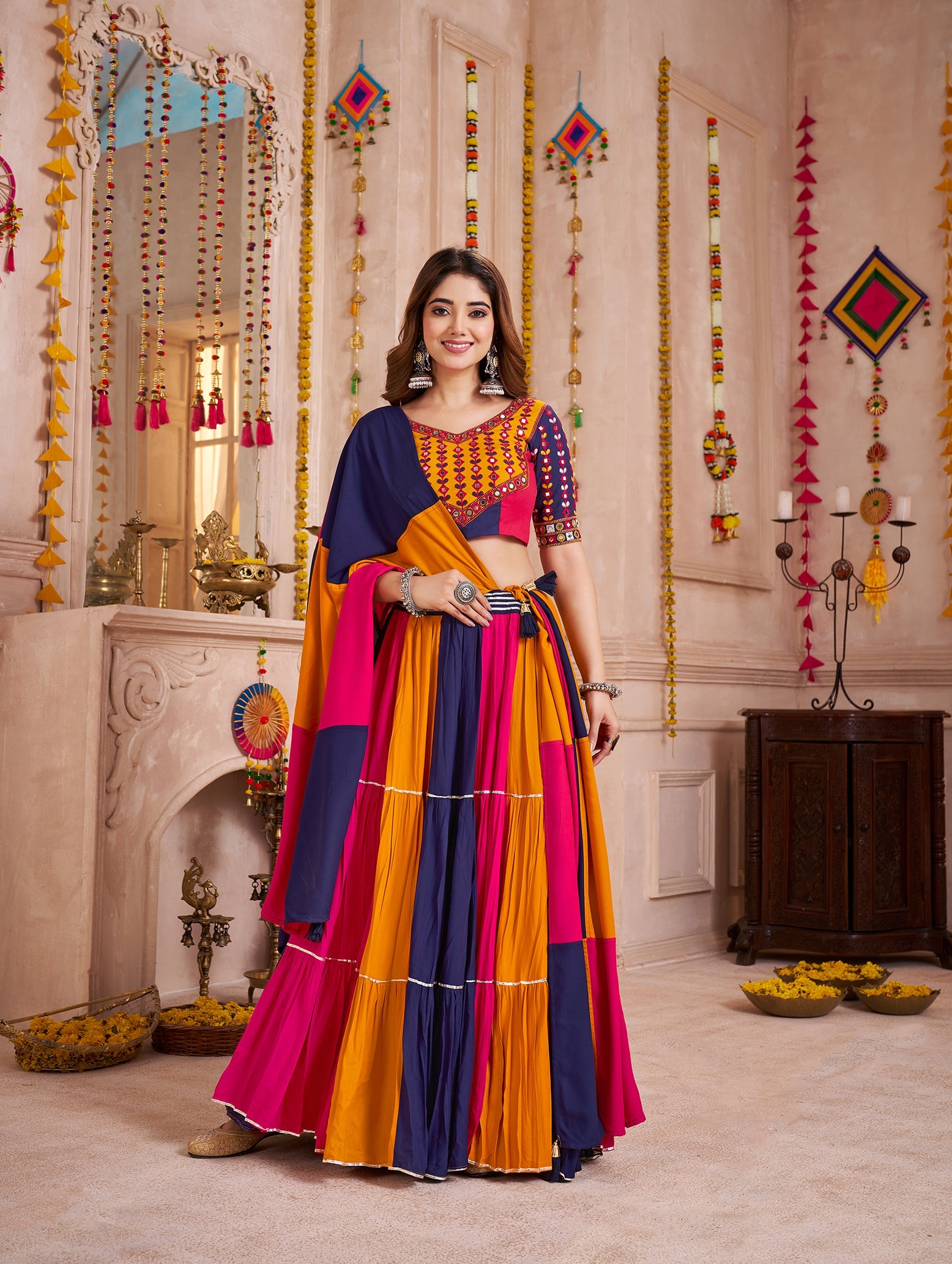 Monjolika Fashion Colorful Designer Viscose Cotton Navratri Chaniya Choli Set