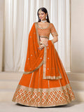 Monjolika Fashion Orange Art Silk Wedding Wear Lehenga Choli Set - Distacart