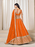 Monjolika Fashion Orange Art Silk Wedding Wear Lehenga Choli Set - Distacart