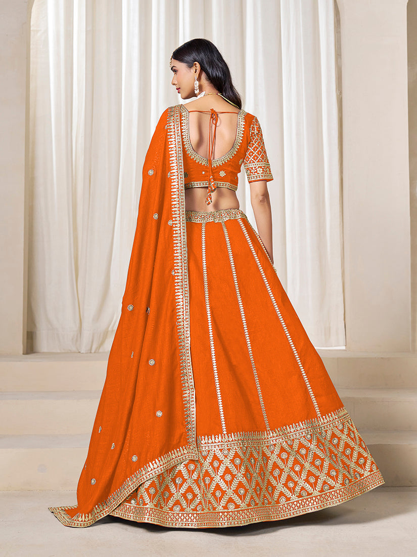 Monjolika Fashion Orange Art Silk Wedding Wear Lehenga Choli Set - Distacart