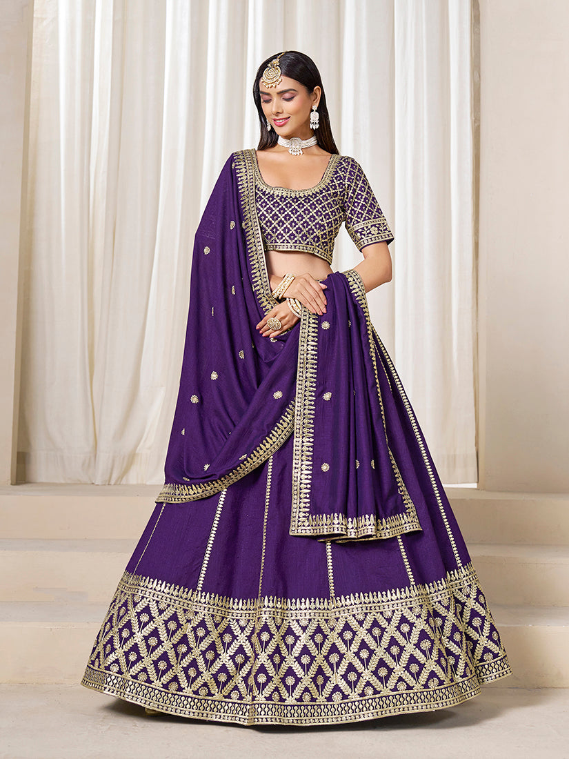 Monjolika Fashion Purple Art Silk Wedding Wear Lehenga Choli Set - Distacart