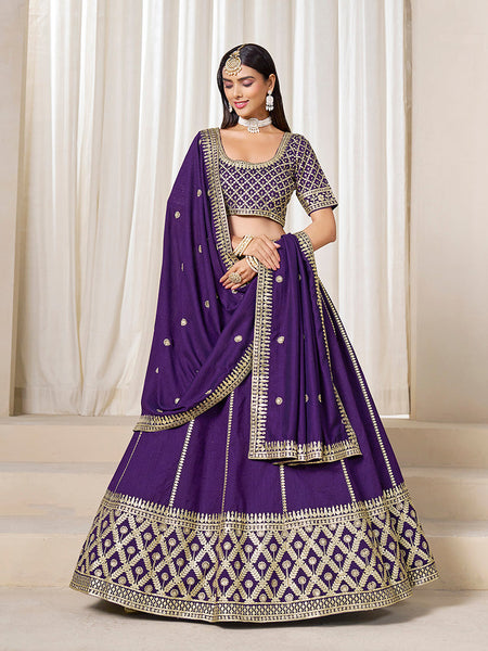 Monjolika Fashion Purple Art Silk Wedding Wear Lehenga Choli Set