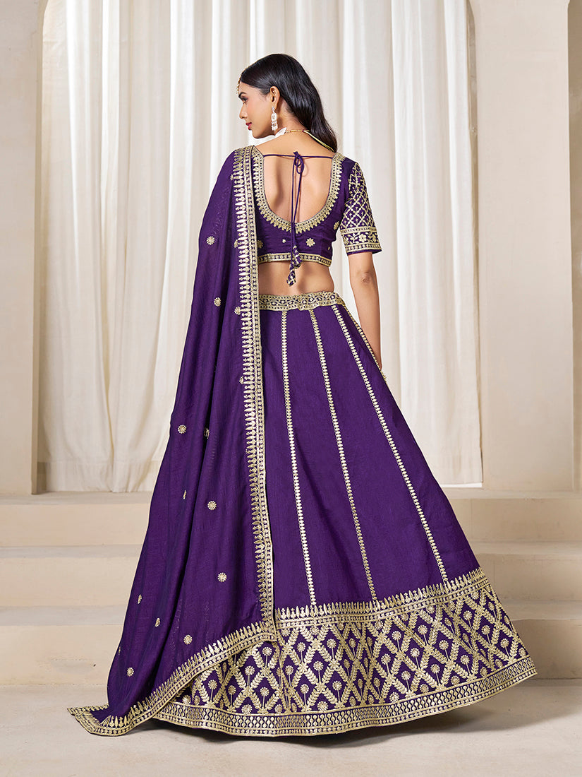 Monjolika Fashion Purple Art Silk Wedding Wear Lehenga Choli Set - Distacart