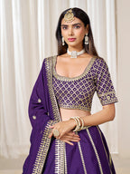 Monjolika Fashion Purple Art Silk Wedding Wear Lehenga Choli Set - Distacart