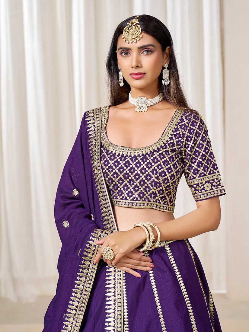 Monjolika Fashion Purple Art Silk Wedding Wear Lehenga Choli Set - Distacart