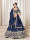 Monjolika Fashion Navy Blue Art Silk Wedding Wear Lehenga Choli Set - Distacart