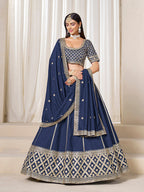 Monjolika Fashion Navy Blue Art Silk Wedding Wear Lehenga Choli Set - Distacart