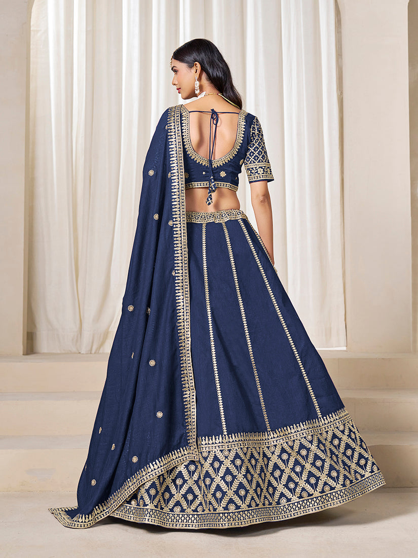 Monjolika Fashion Navy Blue Art Silk Wedding Wear Lehenga Choli Set - Distacart