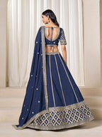 Monjolika Fashion Navy Blue Art Silk Wedding Wear Lehenga Choli Set - Distacart