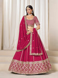 Monjolika Fashion Rani Pink Art Silk Wedding Wear Lehenga Choli Set