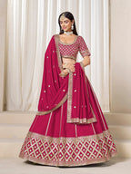 Monjolika Fashion Rani Pink Art Silk Wedding Wear Lehenga Choli Set