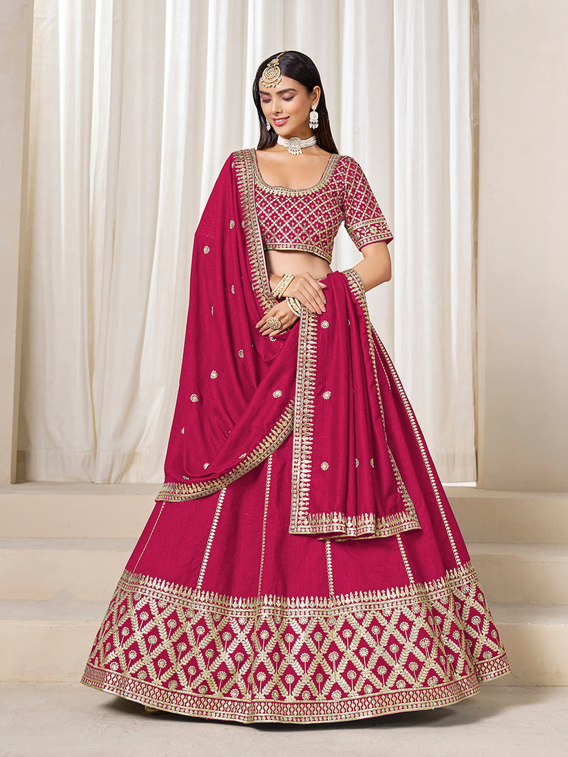 Monjolika Fashion Rani Pink Art Silk Wedding Wear Lehenga Choli Set