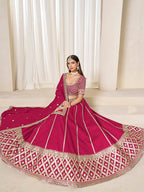 Monjolika Fashion Rani Pink Art Silk Wedding Wear Lehenga Choli Set