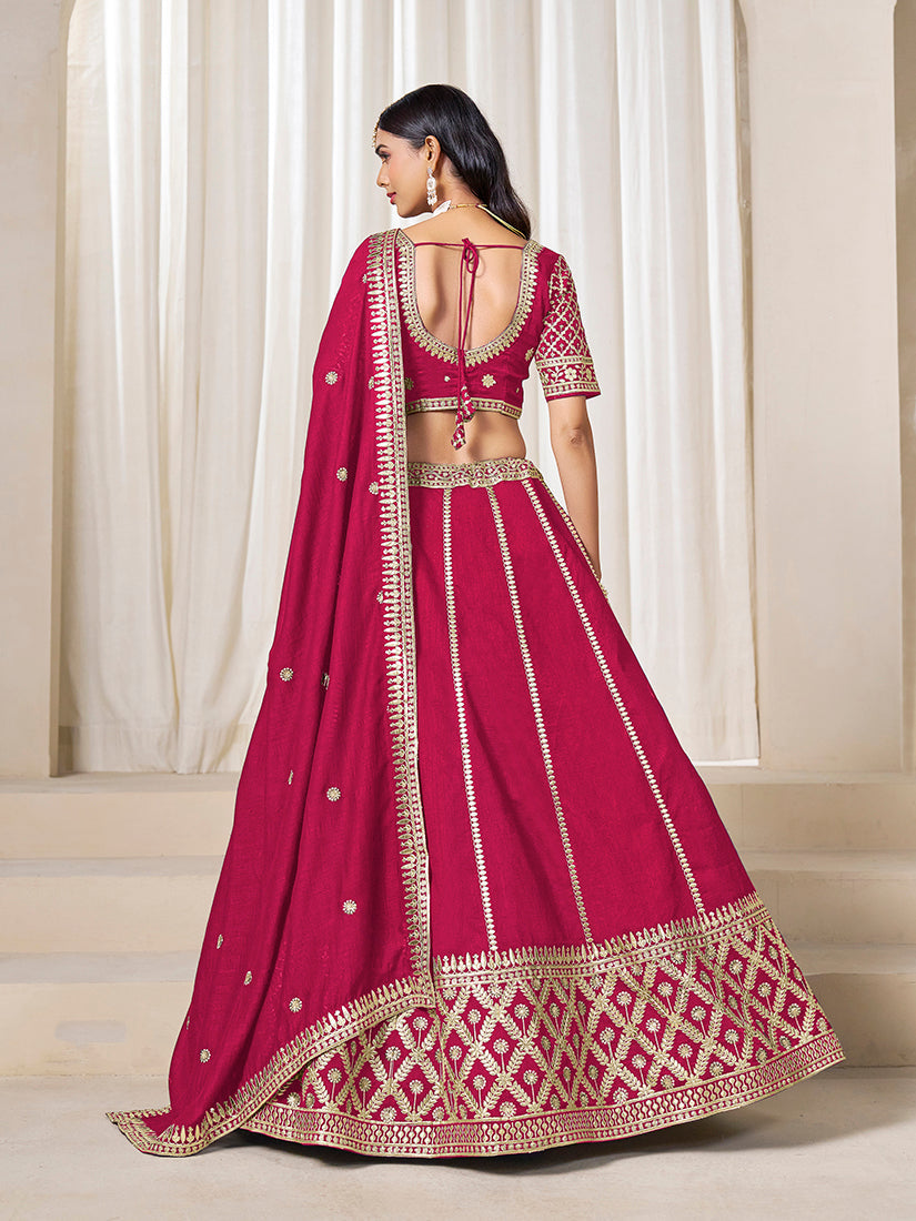 Monjolika Fashion Rani Pink Art Silk Wedding Wear Lehenga Choli Set