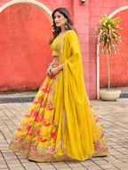 Monjolika Fashion Yellow Printed Embroidered Tabby Silk Trendy Lehenga Choli - Distacart