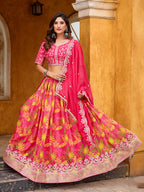 Monjolika Fashion Hot Pink Printed Embroidered Tabby Silk Trendy Lehenga Choli - Distacart