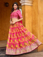 Monjolika Fashion Hot Pink Printed Embroidered Tabby Silk Trendy Lehenga Choli - Distacart