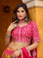 Monjolika Fashion Hot Pink Printed Embroidered Tabby Silk Trendy Lehenga Choli - Distacart