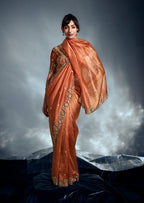 Monjolika Fashion Orange Tissue Organza Saree With Moti, Cutdana & Sequins Work - Distacart