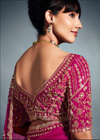 Monjolika Fashion Magenta Pink Tissue Organza Saree With Moti, Cutdana & Sequins Work - Distacart