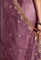 Monjolika Fashion Designer Onion Pink Tissue Organza Saree With Moti, Cutdana & Sequins Work - Distacart