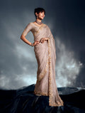 Monjolika Fashion Ivory Tissue Organza Saree With Moti, Cutdana & Sequin Work - Distacart