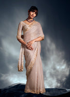 Monjolika Fashion Ivory Tissue Organza Saree With Moti, Cutdana & Sequin Work - Distacart