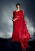 Monjolika Fashion Red Tissue Organza Saree With Moti, Cutdana & Sequin Work - Distacart