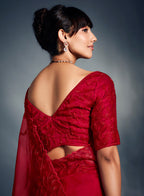Monjolika Fashion Red Tissue Organza Saree With Moti, Cutdana & Sequin Work - Distacart