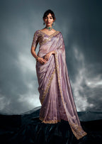 Monjolika Fashion Lilac Tissue Organza Saree With Moti, Cutdana & Sequin Work - Distacart