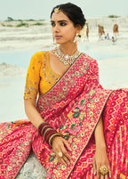 Monjolika Fashion Rani Pink Embroidered Georgette Bandhej Designer Saree - Distacart