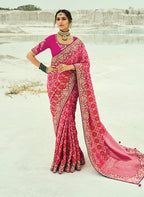 Monjolika Fashion Rani Pink Embroidered Georgette Bandhej Designer Saree - Distacart