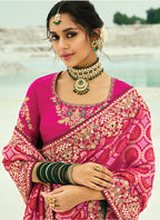 Monjolika Fashion Rani Pink Embroidered Georgette Bandhej Designer Saree - Distacart