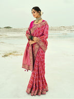 Monjolika Fashion Rani Pink Embroidered Georgette Bandhej Designer Saree - Distacart