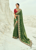 Monjolika Fashion Green Embroidered Georgette Bandhej Designer Saree - Distacart