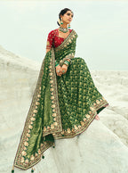 Monjolika Fashion Green Embroidered Georgette Bandhej Designer Saree - Distacart