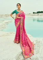 Monjolika Fashion Rani Pink Embroidered Georgette Bandhej Designer Saree - Distacart