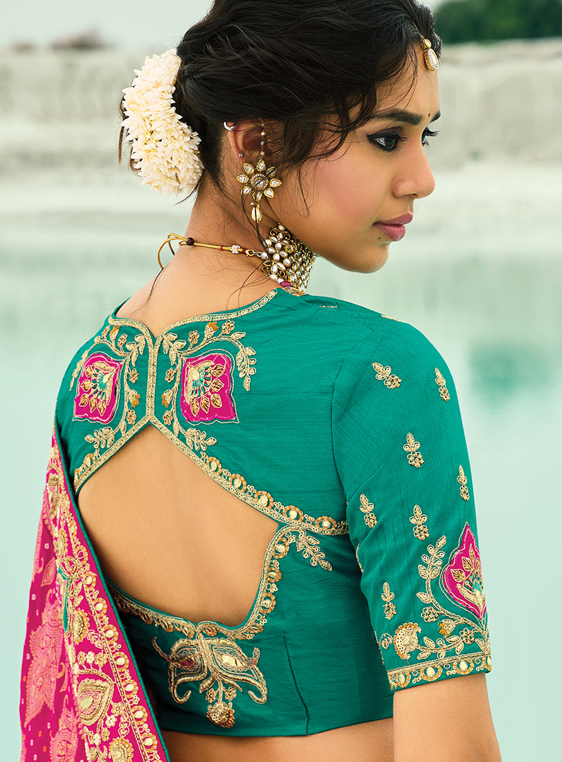 Monjolika Fashion Rani Pink Embroidered Georgette Bandhej Designer Saree - Distacart