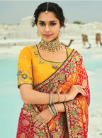 Monjolika Fashion Multicolor Embroidered Georgette Bandhej Designer Saree - Distacart